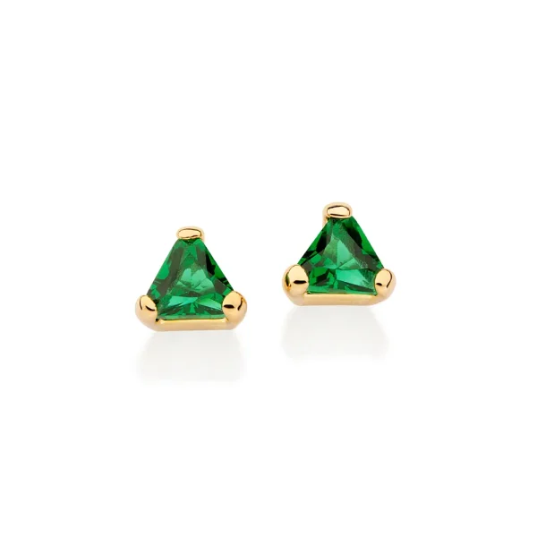 Brinco solitário triangular banhado a ouro 18k com cristais